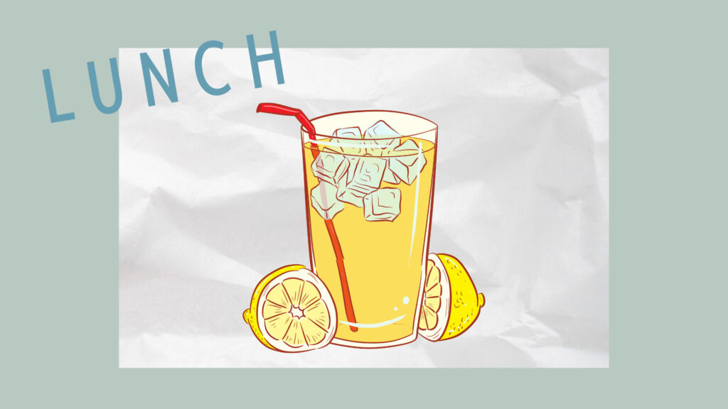 lunchの文字とレモネードのイラスト